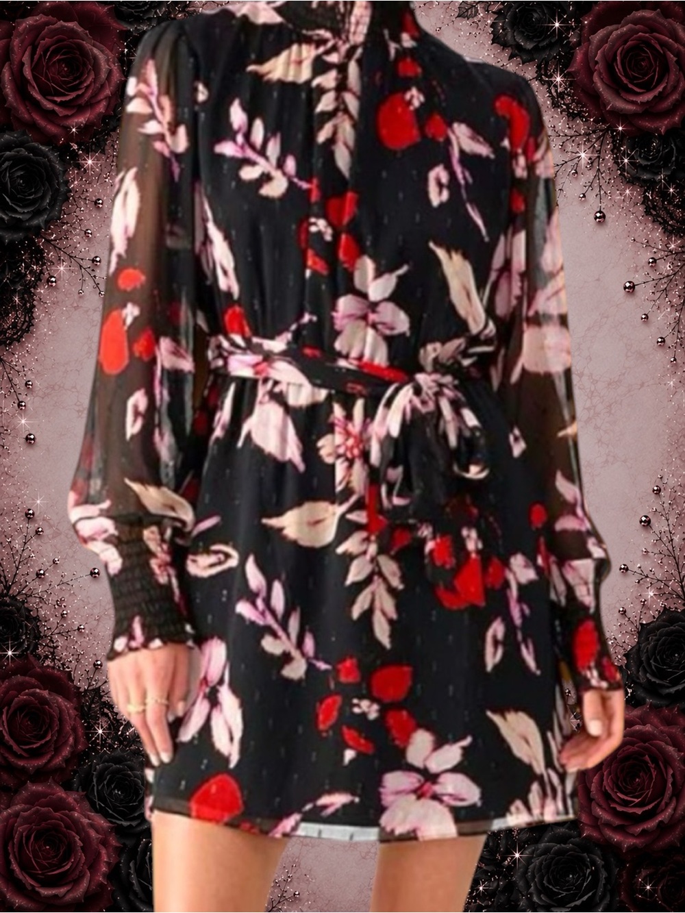 Sanctuary Mood Setter Floral Print Mock Neck Long Sleeve Mini Dress